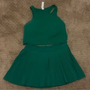 Green Tank Top and Pleated Skirt Set